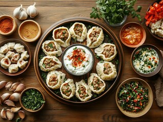A Manti. The most popular Turkish dishes.  Small dumplings filled with minced meat, served with yogurt, garlic, and a sauce made from melted butter and paprika.