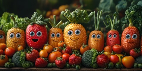 The vibrant city where animated fruits and vegetables with eyes transform ordinary scenes into delightful and playful moments