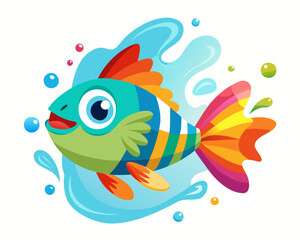 Rainbow kribensis Fish. Cute Rainbow kribensis in water splash on white background 