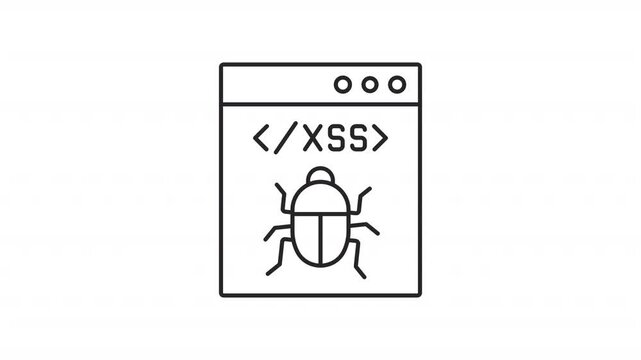 XSS attack line animation. Hacking malware animated icon. Moving bug, scaling dots. Virus computer. Black illustration on white background. HD video with alpha channel. Motion graphic
