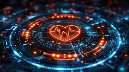 Innovative holistic health interface featuring a heart with a pulse symbol in a digital format