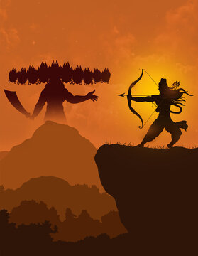 illustration of indian festival Happy Dussehra , celebrate this festival because Lord Rama killing Ravana on this day , happy Dussehra or Vijayadashami greetings design.