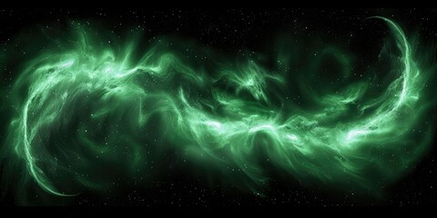 Ethereal green cosmic energy swirling through the dark expanse of the universe