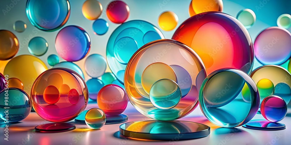 Poster abstract modern minimalist background featuring an arrangement of colorful translucent round glass s