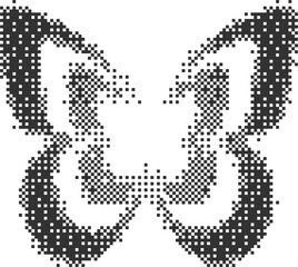Bitmap pattern abstract butterfly shape. Halftone gradient element. Graphic abstract icon. Dither noisy grunge texture.
