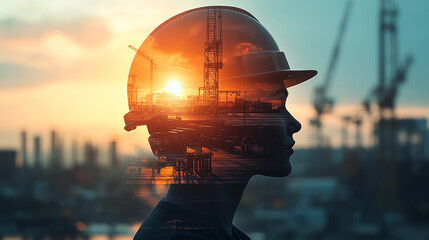 Double exposure Engineer hardhat ensures the use of machine learning for enhanced customs clearance processes.