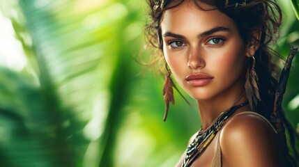 Adventurous Sagittarius woman in a jungle, embodying thrill-seeking and curiosity