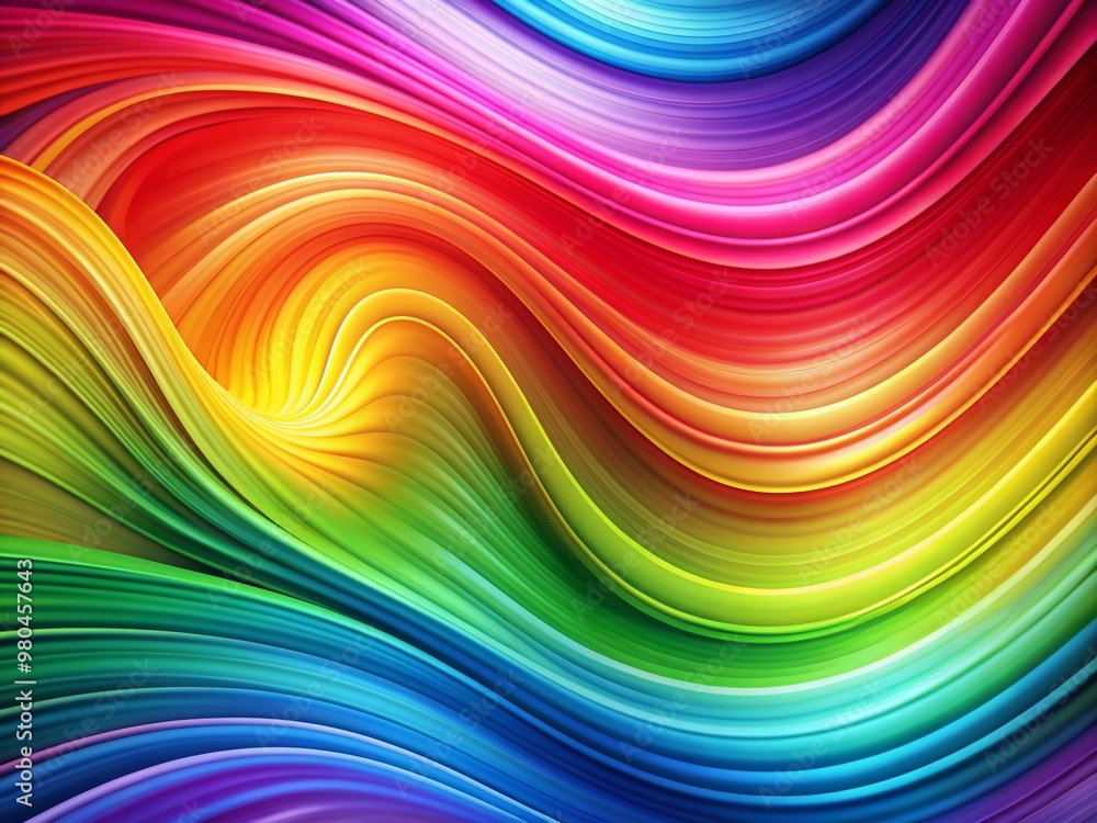 Poster vibrant abstract rainbow wave background featuring swirling curves of bright colors blending harmoni