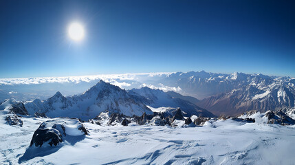 Panorama of winter mountains in Caucasus region,Elbrus mountain