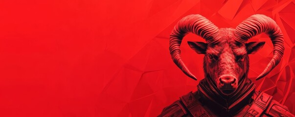 Aries challenger, bold stance, red tones, dynamic background, unstoppable energy