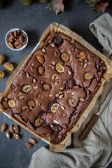 Freshly baked brownie pieces on a plate