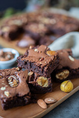 Freshly baked brownie pieces on a plate