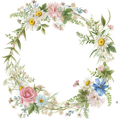 Watercolor Floral Wreath,circular wreath,watercolor wildflowers in pastel colors, perfect for festive and wedding designs.