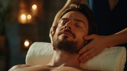 Relaxing massage session in a tranquil spa with soft candlelight ambiance and serene atmosphere