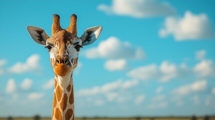 Funny giraffe under the blue sky