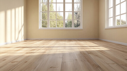 empty interior room ,gray wall with wood shelf and Engineered wood flooring, Empty Room with White Walls and Beige Carpet.
