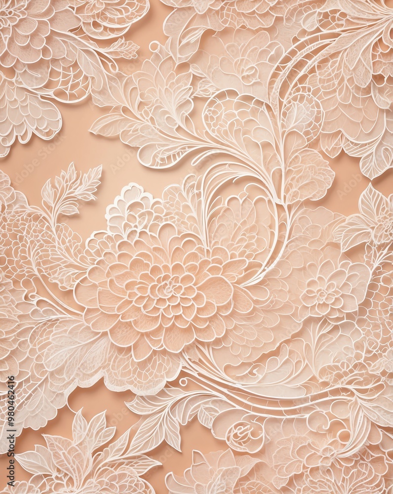 Wall mural Lace overlay with gradient of peach to soft ivory