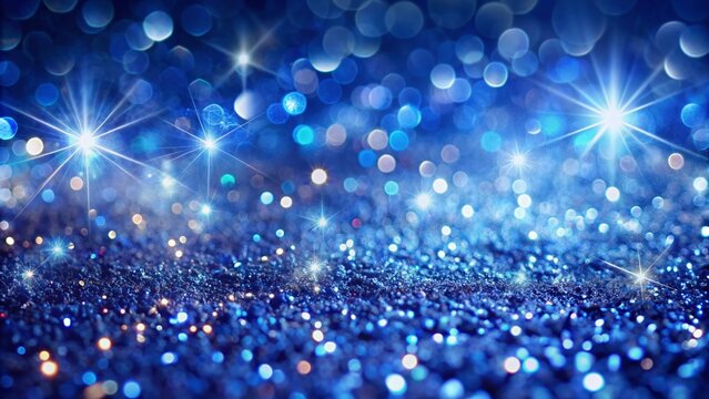 Sapphire glitter bokeh background shines with shimmering royal blue sparkles, crystal droplets, and radiant lights, creating a luxurious, glamorous, and mesmerizing visual effect.