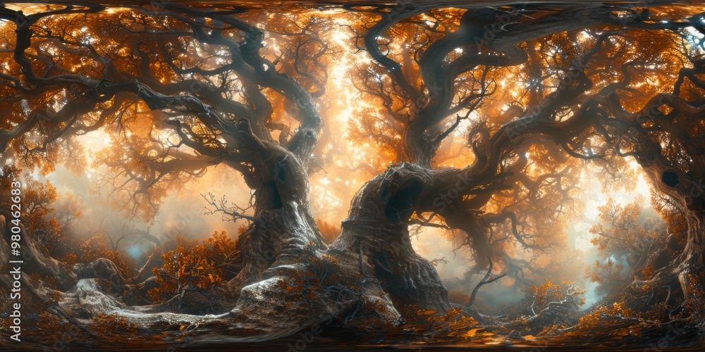 Poster an immersive 360-degree panorama of the bronchial tree, illustrating its branching structure and the