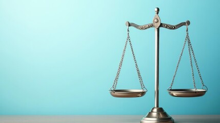 Libra negotiator, balanced scales, soft blue tones, harmonious interaction, fair judgment