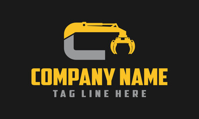 Letter C Excavator Forestry Logo Design .