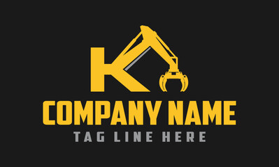 Letter K Excavator Forestry Logo Design .