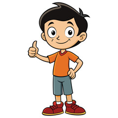 Obraz premium Cute Boy Thumbs Up Cartoon Vector Icon Illustration