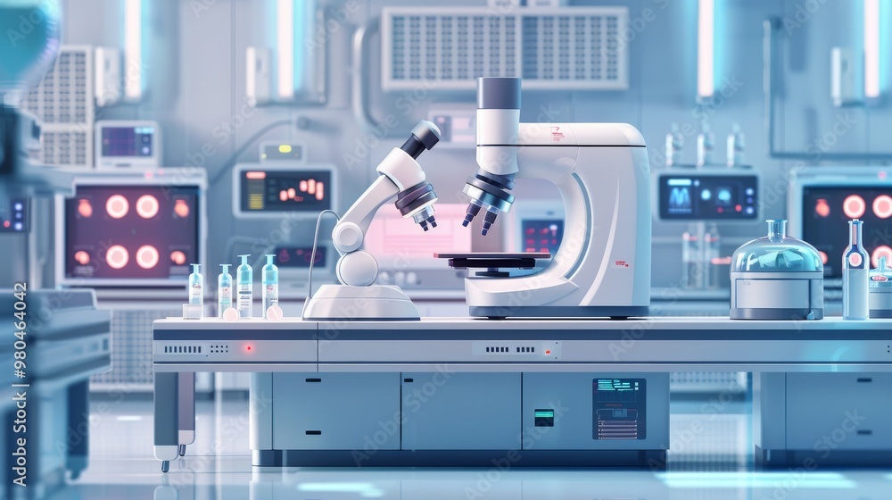 Aufkleber advanced biotechnology lab with robotic equipment and automated systems, showing the integration of 