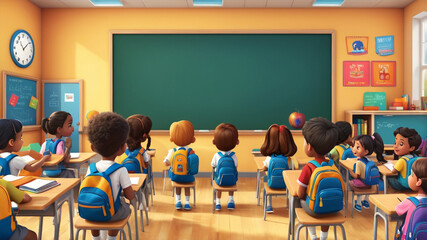 a vibrant, 4K resolution cartoon-style "Back to School" scene