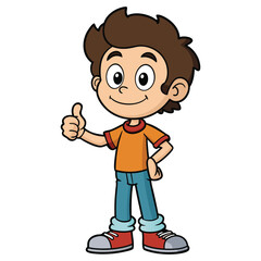 Obraz premium Cute Boy Thumbs Up Cartoon Vector Icon Illustration