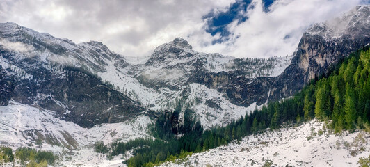 Mountain in Austria with heavy snow in September due to early snowfall