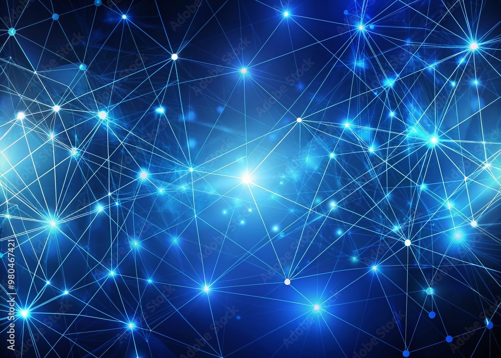 Fototapete blue abstract background with a network grid and particles connected.sci-fi digital technology with 