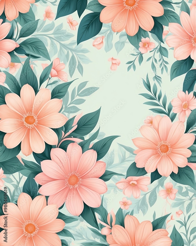 Sticker Pastel floral pattern with peach to light pink gradient