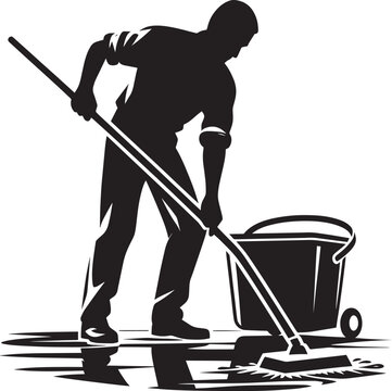 recommend clip art: House cleaning person silhouette vector illustration isolated on a white background