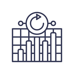 Bar chart with a refresh icon symbolizing continuous data analysis and updates.