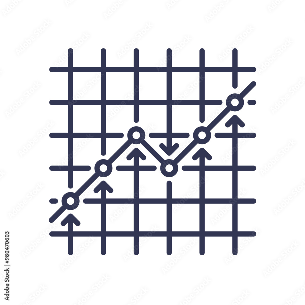 Poster line graph on grid background representing market trends and data analysis.