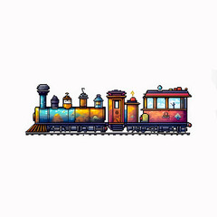 Illustration of Pixel art train on white background.