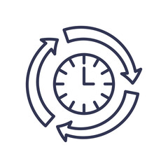 Clock with circular arrows symbolizing real-time updates and continuous process.