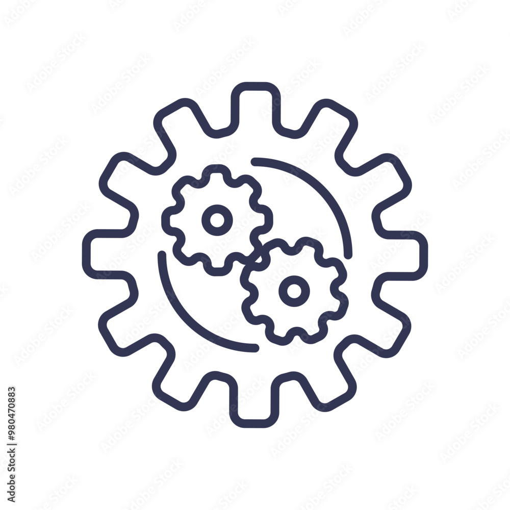 Poster illustration of interconnected gears symbolizing automation and mechanical processes.