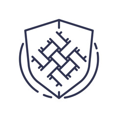Shield with interwoven pattern symbolizing strength and durability.