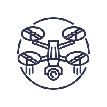 recommend clip art: Line art of a surveillance drone with a camera, symbolizing modern aerial monitoring and security.