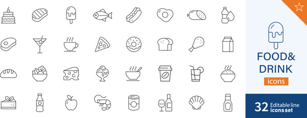 Food and Drink Line Editable Icons set. Vector illustration of gastronomic related icons