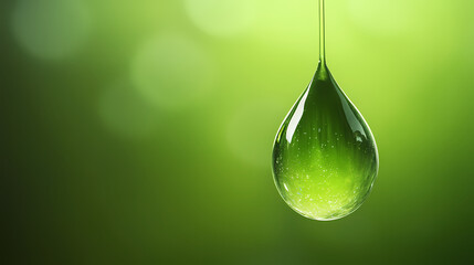 Liquid droplet on a green background