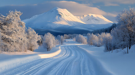 Snowy Road in Winter, Breivikeidet, Troms, Norway