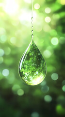 Liquid droplet on a green background