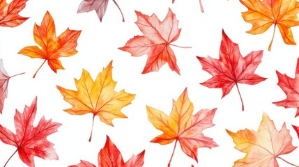 Fototapeta premium Watercolor collection of autumn maple leaves and red,yellow,Hand drawn nature design elements isolated on white background,Hand paint,Perfect for creating cards, design,copy space.