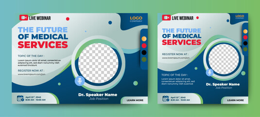 Medical Health Conference live webinar banner invitation and social media post template. Healthcare webinar invitation design.