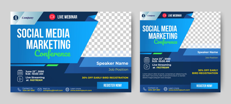 digital marketing corporate social media business conference live webinar invitation and social media post template. vector	