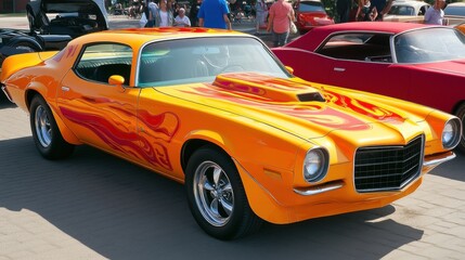 Retro Revival: Vibrant 70s Paint Jobs at a Muscle Car Show