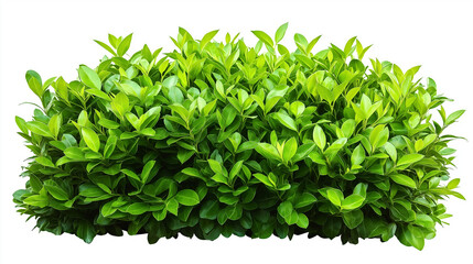 Obraz premium A healthy green bush with dense foliage, set against a white backdrop, suitable for landscaping, gardening, and natural decor concepts.